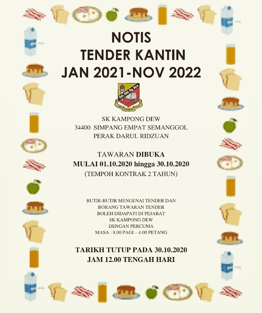 Notis Tender Kantin SK Kampong Dew